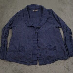 Flax Sweater Womens Large Blue Linen Button Up Pockets‎ Cardigan Blazer